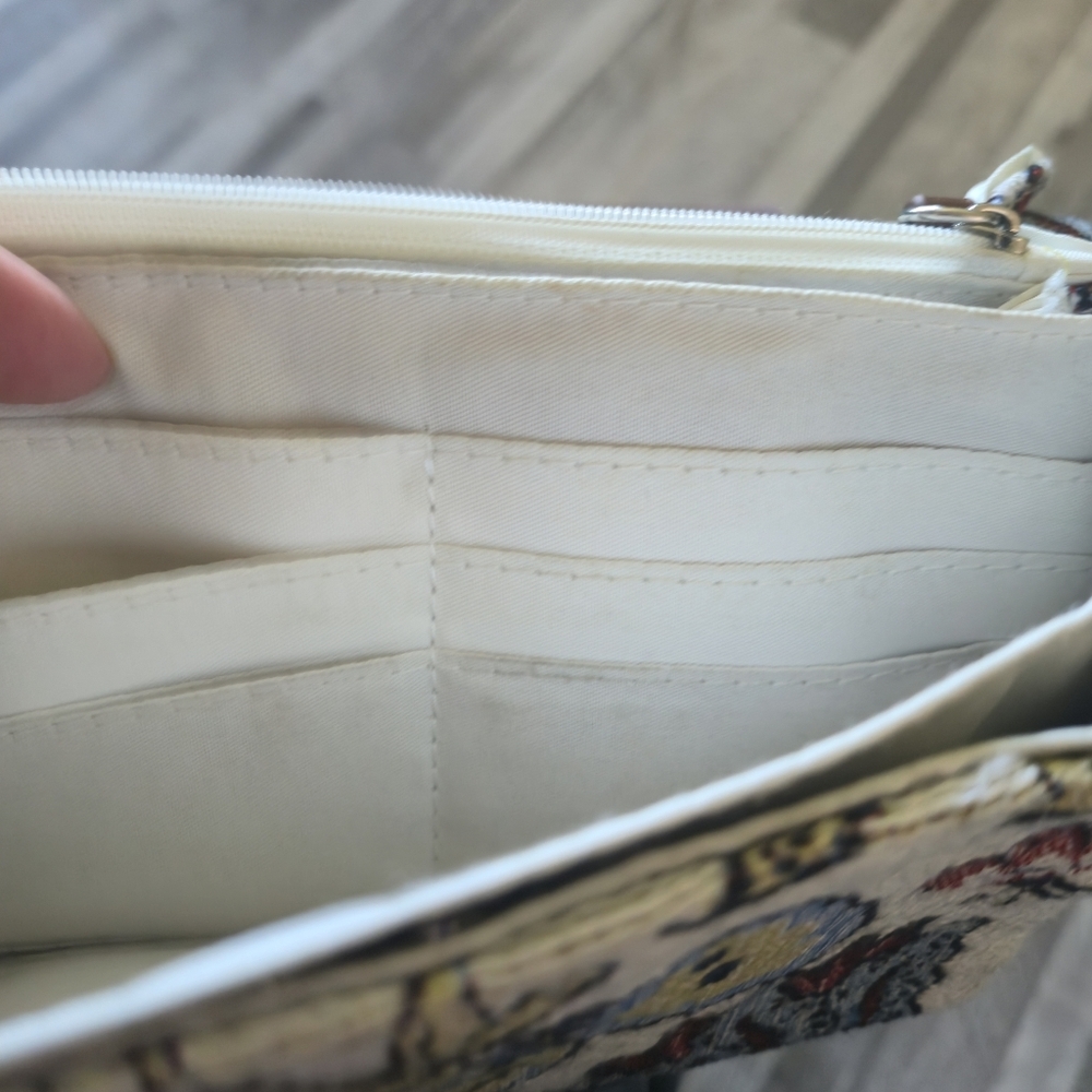 COLAB Floral Tapestry Brown Vegan Leather Crossbody Bag Envelope Clutch Purse - Picture 6 of 14